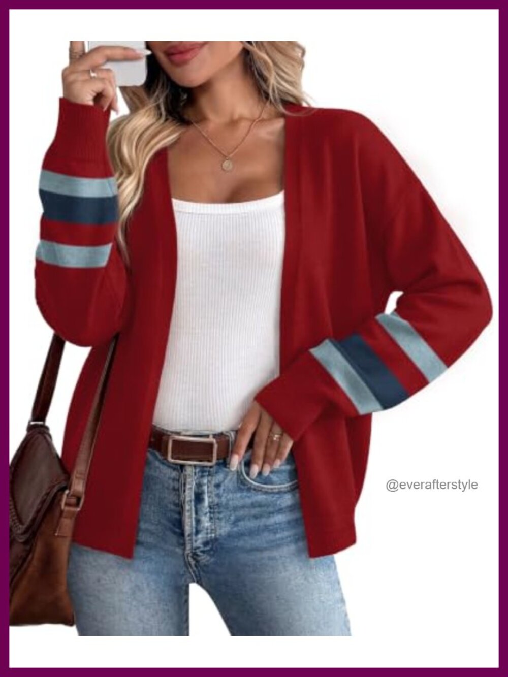Open Front Knit Cardigan Sweater with Balloon Sleeves Casual Fall Layer